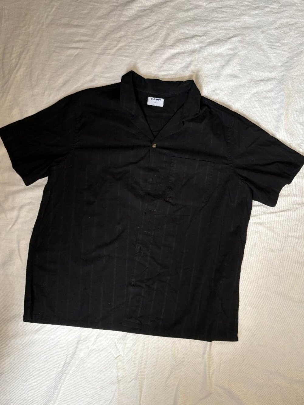 Black Textured Button Up Short sleeve Guayabera style shirt